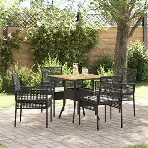 Столовый набор VidaXL 5 предметов с подушками, черный полиротанг, модель 3334936
