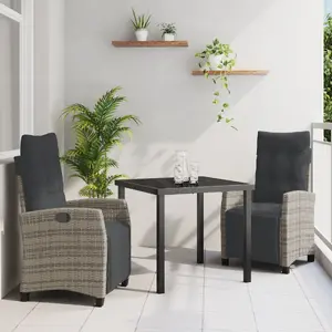 Garden dining set VidaXL 3-piece grey poly rattan — table and 2 chairs