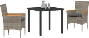 Outdoor garden furniture set VidaXL 3-piece polyrattan with cushions, grey
