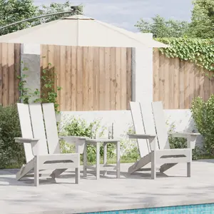 3‑daļu vidaXL Adirondack atpūtas komplekts Balts HDPE – saliekams Adirondack krēsls 74.5×80.5×90 cm, sānu galdiņš 38×38×45 cm