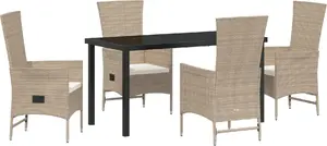 vidaXL 5-Piece Garden Dining Set with Cushions, Beige Poly Rattan
