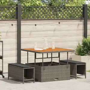 Garden dining set VidaXL 3-piece with cushions, grey poly rattan, acacia wood