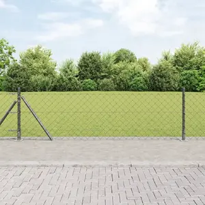 Забор из сетки-рабицы с 7 фланцевыми столбами 0,6 x 10 м, VidaXL, оцинкованная сталь