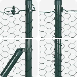 Ограждение vidaXL шестиугольная сетка зелёное 1,2x10 м сталь с 7 колышками 32 мм 140 см оцинкованная сталь