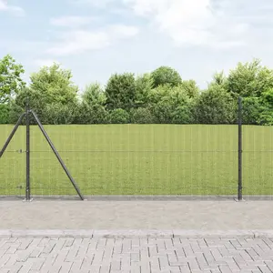 Welded Wire Fence Panel VidaXL 0.8 x 10 m Gray with 7 Flanges Steel