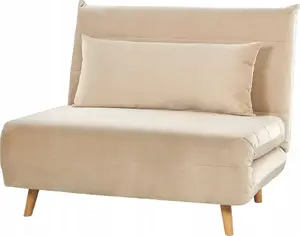 Dīvāns gulta Beliani SETTEN — vienvietīgs, samta apdare, bēšs