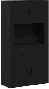 Highboard VidaXL 3334342 Melna ozola 80×33×150 cm Koksnes bāzēta plāksne