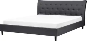 Тканевая кровать Beliani SAVERNE 180 x 200 см тёмно‑серая, мягкая обивка из ткани