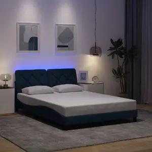 Рама кровати с LED VidaXL 3310677 Синяя ткань 140x200 см без матраса