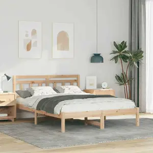 Каркас кровати vidaXL 135 x 190 см коричневый из массива сосны