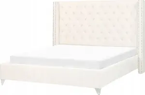 Кровать Beliani LUBBON — велюровая обивка, под матрас 160 x 200 см, слоновая кость