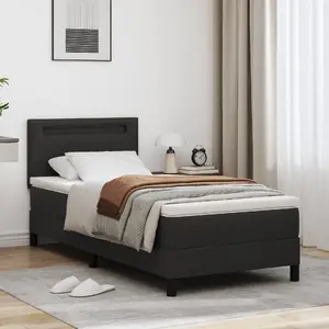 Bed Box Spring with Mattress VidaXL 100x200 cm Black Faux Leather, Headboard 100 cm Black Faux Leather