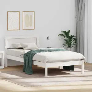 Gultas rāmis ar galvgali un LED VidaXL 100x200 cm, balts, masīvkoka priede
