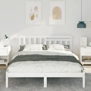 Каркас кровати vidaXL с изголовьем, белый, 140x200 см, массив сосны