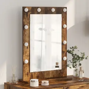 Bathroom Vanity Mirror VidaXL model 868337 — Smoked Oak Frame with Glass, 70 x 50 x 18 cm