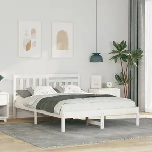 Каркас кровати VidaXL с изголовьем, массив сосны, белый, 120 x 190 см