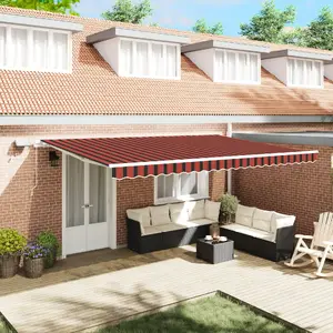 Saulessargs/markīze (rokas darbināma) VidaXL modelis 3331478 ar integrētu LED, oranža un brūna auduma, 500 x 350 cm