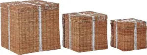 Storage box set Beliani — 3-piece brown rattan-style containers, gift set