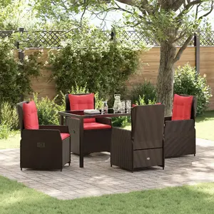 vidaXL 5-Piece Garden Dining Set, Brown Poly Rattan