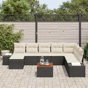 Outdoor Sofa Set VidaXL 9-piece Polyrattan Acacia with Cushions, Black