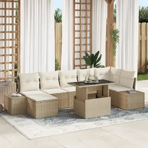 Dārza dīvānu komplekts VidaXL 8 daļas bēšs PE rattan moderns āra sēdvietu komplekts