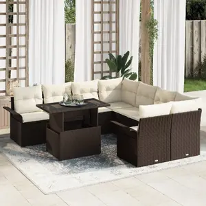 Outdoor sofa set VidaXL 9-piece with cushions, brown polyrattan, model 3348254