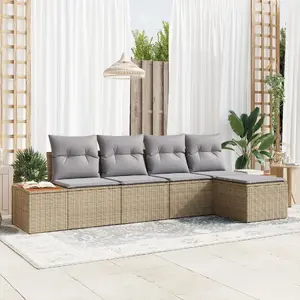 Garden sofa set VidaXL 5-piece polyrattan with beige cushions and acacia storage 2-seater