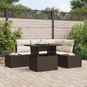 Outdoor Sofa Set 5-Piece with Cushions VidaXL 3349174 Brown Poly rattan