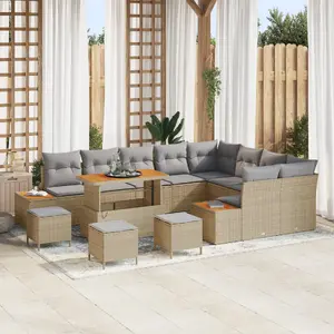 Dārza dīvānu komplekts VidaXL 13 daļas ar spilveniem, rattan akācija, bēšs