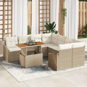 Garden sofa set VidaXL 9-piece Polyrattan with beige cushions (model 3358556)