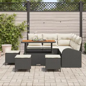 Garden sofa set VidaXL 9-piece with cushions, black polyrattan, acacia frame