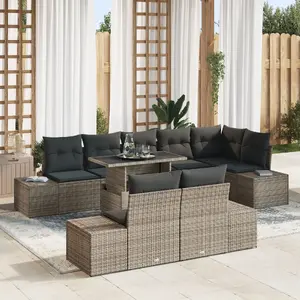 Garden sofa set VidaXL model 3357942 — 9-piece brown frame with grey rattan and fabric cushions