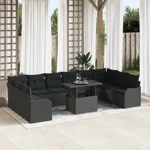 Garden sofa set VidaXL 11-piece with cushions, black polyrattan