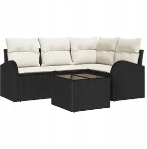 Garden sofa set VidaXL 4-piece brown polyrattan with cushions and 2-seater black polyrattan storage sofa with cushions