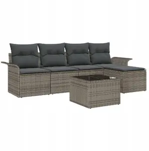Outdoor Sofa Set VidaXL 5-piece rattan-look black with cushions, includes 2-seater storage sofa
