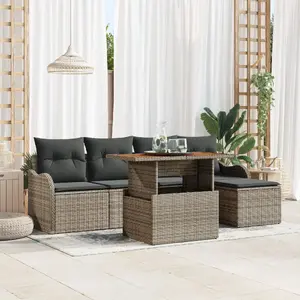 Dārza dīvānu komplekts 6 daļas ar spilveniem, VidaXL 3358183 — pelēks rattan, 2-vietīgs dīvāns ar vietu glabāšanai