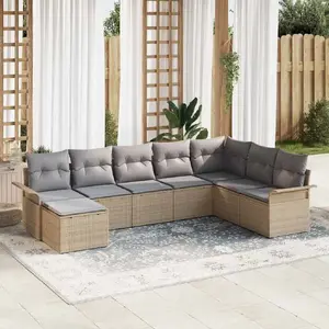 Outdoor Sofa Set VidaXL 8-piece with Cushions, Beige Rattan