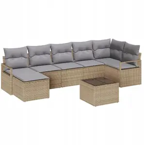 Garden sofa set VidaXL 8-piece with cushions black polyrattan; VidaXL 2-seater sofa with cushions beige polyrattan