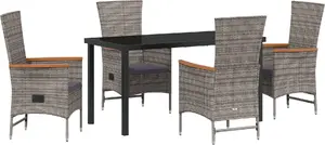 VidaXL 5-Piece Dining Set with Cushions, Grey PE Rattan