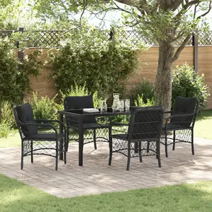 vidaXL 5-Piece Garden Dining Set with Cushions, Black Poly Rattan