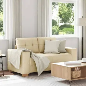 VidaXL divvietīgs dīvāns, modelis 4105075, krēmkrāsas auduma apdare, sēdvieta 120 cm