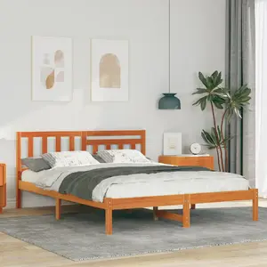 Каркас кровати vidaXL, восково-коричневый, 140 x 190 см, массив сосны