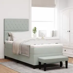 Кровать Box Spring с матрасом и скамьёй VidaXL 100x200 см светло-серый бархат