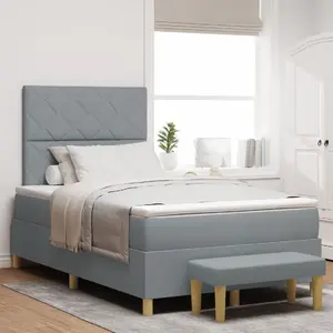 Кровать с контейнером, матрасом и скамьей VidaXL, светло-серый ткань 120x200 см