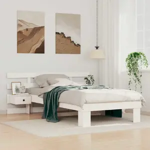 Каркас кровати vidaXL с ящиком и изголовьем, массив сосны, белый, 80x200 см
