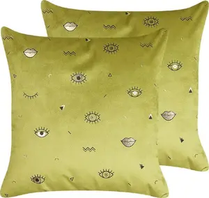 Decorative Velour Cushion Pair Beliani Aeonium — 45 x 45 cm, green, eye motif