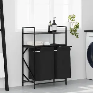Laundry Hamper with 2 Compartments and Shelves VidaXL 859085, Black Oak