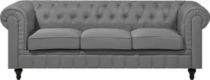 Dīvāns Beliani CHESTERFIELD 3-vietīgs gaiši pelēks - apvilkts trīsvietīgs dīvāns
