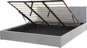 Кровать с подъемным механизмом Beliani DREUX обивочная 180 x 200 см светло-серая