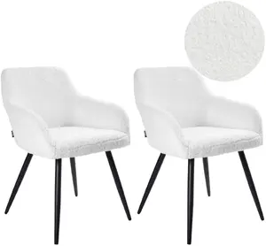 Dining Chair Set Beliani CASMALIA Boucle broken white – set of 2 upholstered dining chairs